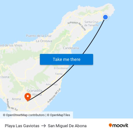 Playa Las Gaviotas to San Miguel De Abona map