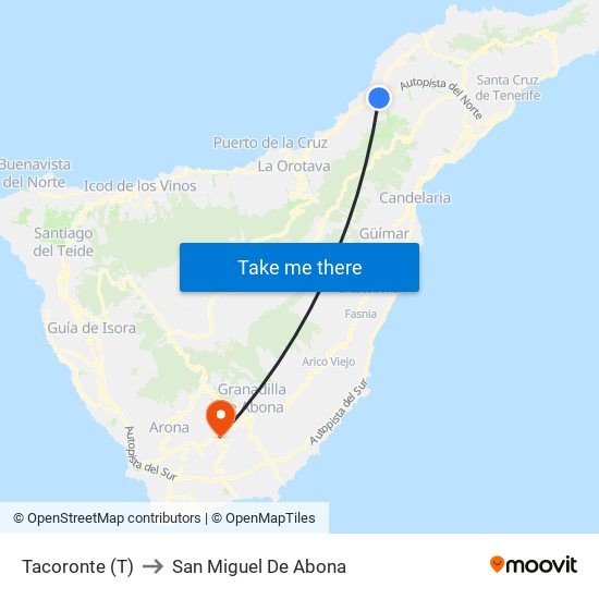 Tacoronte (T) to San Miguel De Abona map