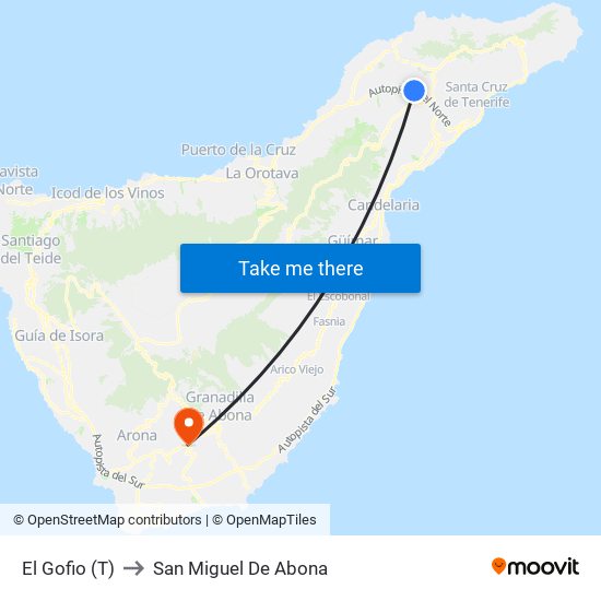 El Gofio (T) to San Miguel De Abona map