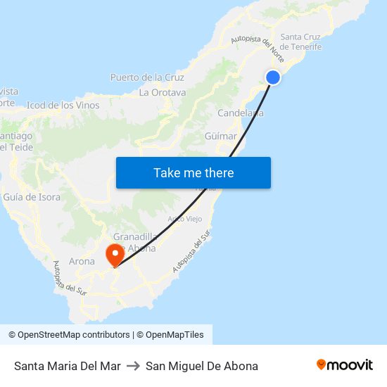 Santa Maria Del Mar to San Miguel De Abona map