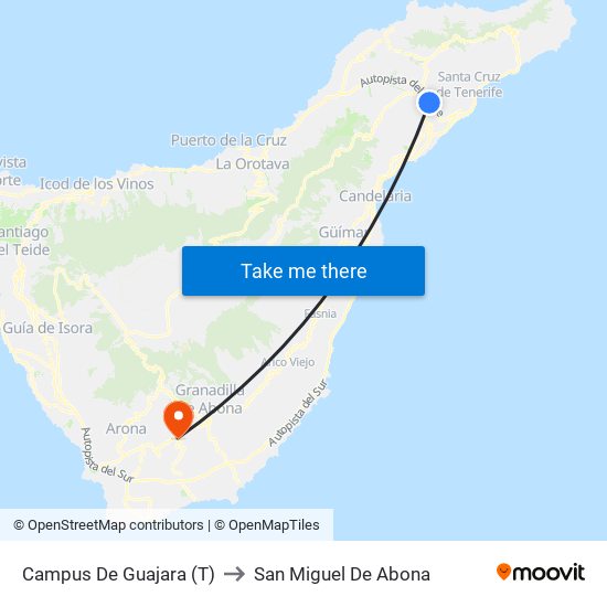 Campus De Guajara (T) to San Miguel De Abona map