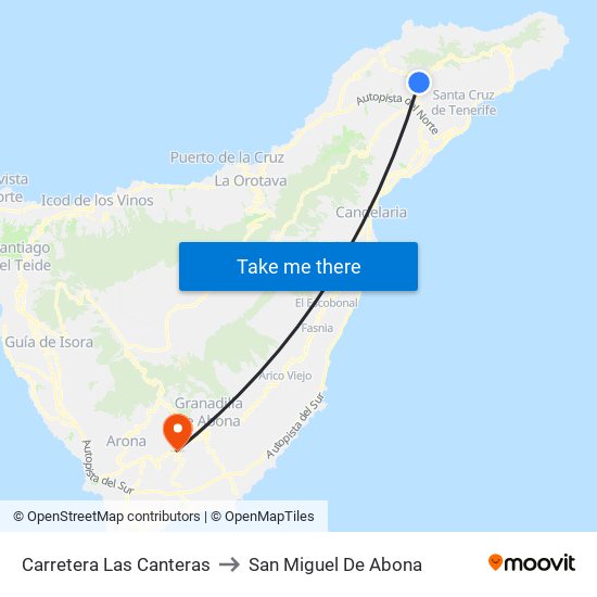 Carretera Las Canteras to San Miguel De Abona map