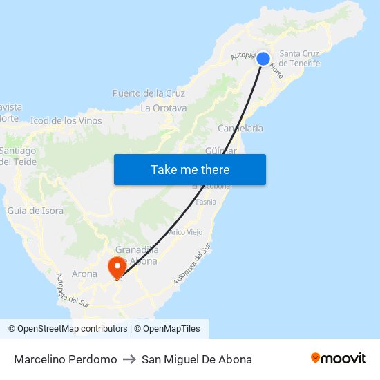 Marcelino Perdomo to San Miguel De Abona map