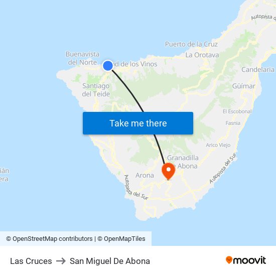 Las Cruces to San Miguel De Abona map