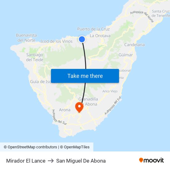 Mirador El Lance to San Miguel De Abona map