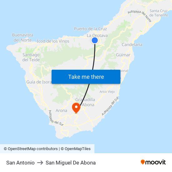 San Antonio to San Miguel De Abona map