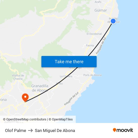 Olof Palme to San Miguel De Abona map