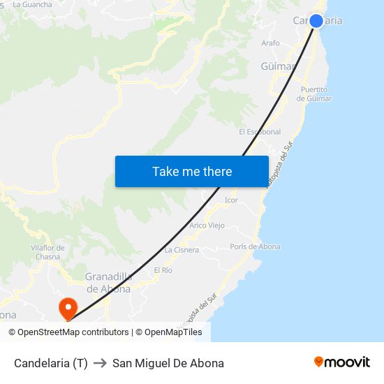 Candelaria (T) to San Miguel De Abona map