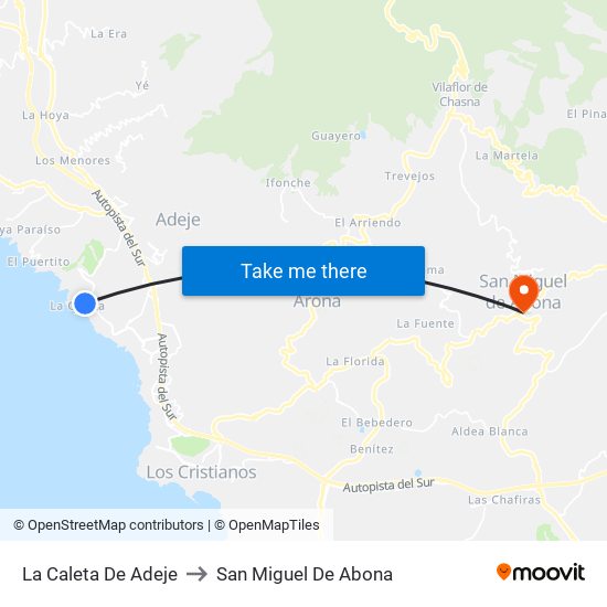 La Caleta De Adeje to San Miguel De Abona map