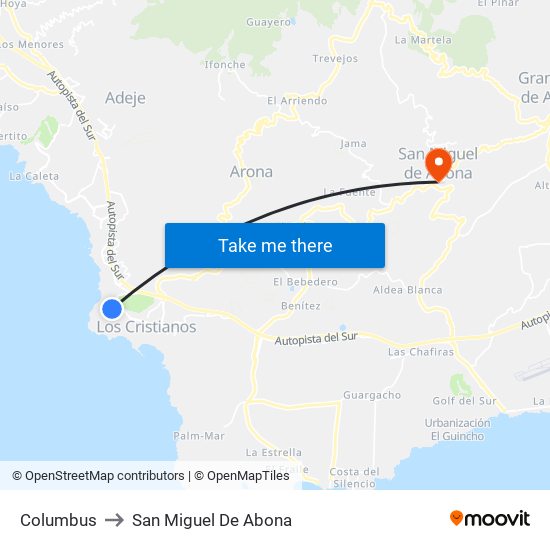 Columbus to San Miguel De Abona map