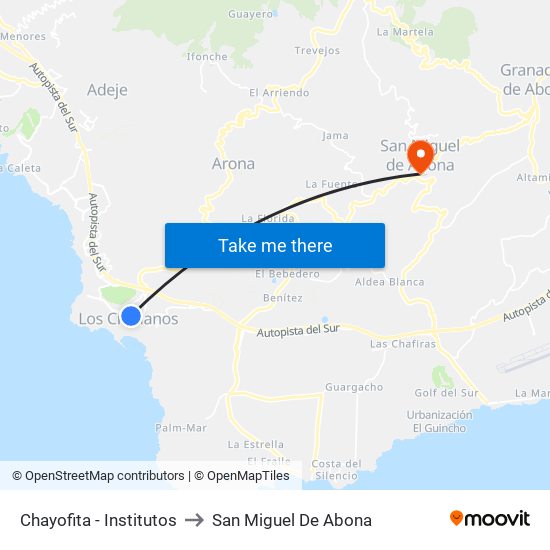 Chayofita - Institutos to San Miguel De Abona map