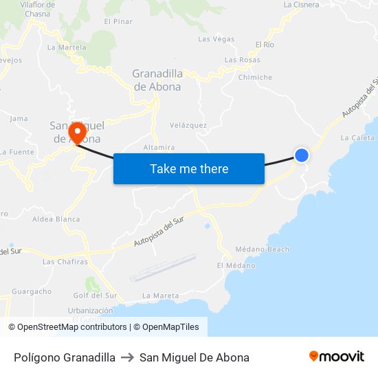 Polígono Granadilla to San Miguel De Abona map