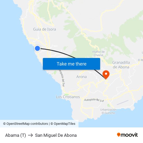 Abama (T) to San Miguel De Abona map