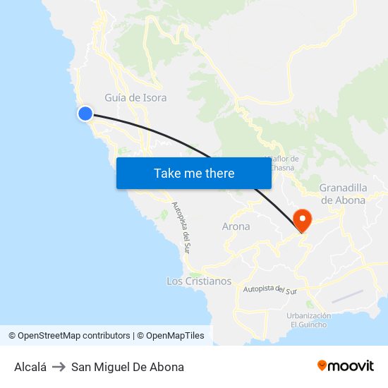 Alcalá to San Miguel De Abona map