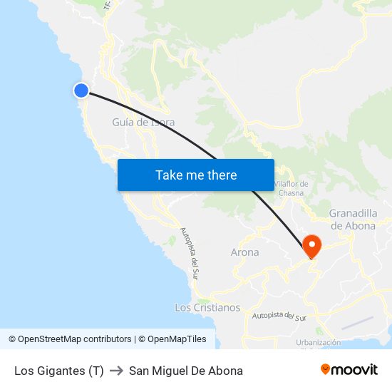 Los Gigantes (T) to San Miguel De Abona map