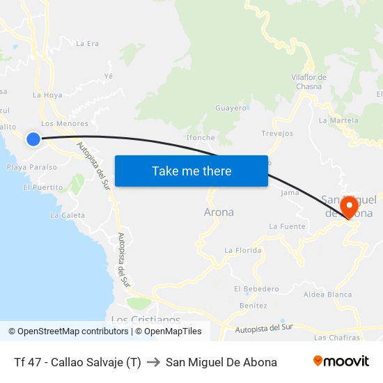 Tf 47 - Callao Salvaje (T) to San Miguel De Abona map