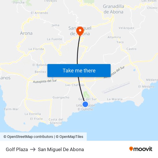 Golf Plaza to San Miguel De Abona map
