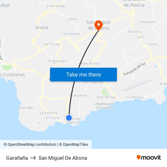 Garañaña to San Miguel De Abona map