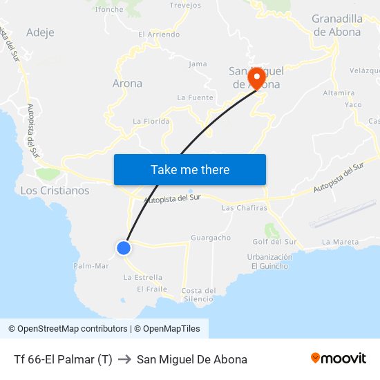 Tf 66-El Palmar (T) to San Miguel De Abona map