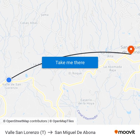 Valle San Lorenzo (T) to San Miguel De Abona map