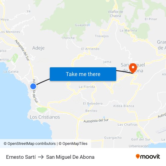 Ernesto Sartí to San Miguel De Abona map