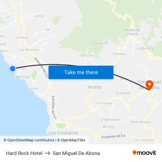 Hard Rock Hotel to San Miguel De Abona map