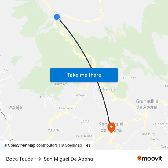 Boca Tauce to San Miguel De Abona map