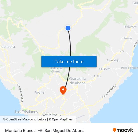 Montaña Blanca to San Miguel De Abona map