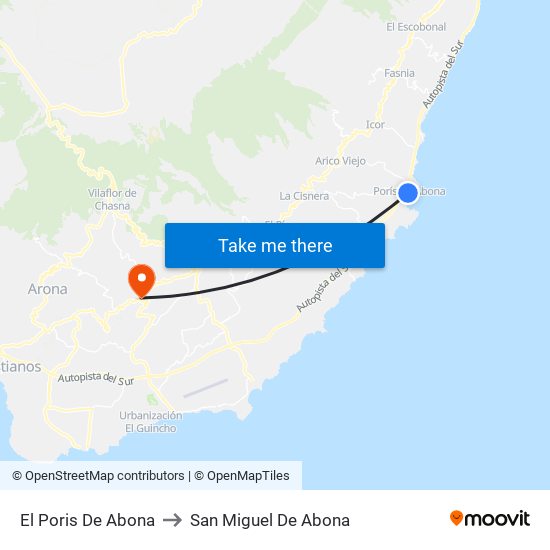 El Poris De Abona to San Miguel De Abona map