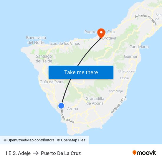 I.E.S. Adeje to Puerto De La Cruz map