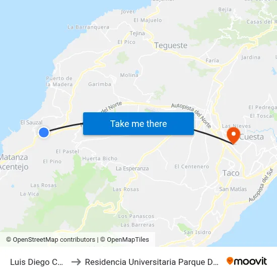 Luis Diego Cuscoy to Residencia Universitaria Parque De Las Islas map