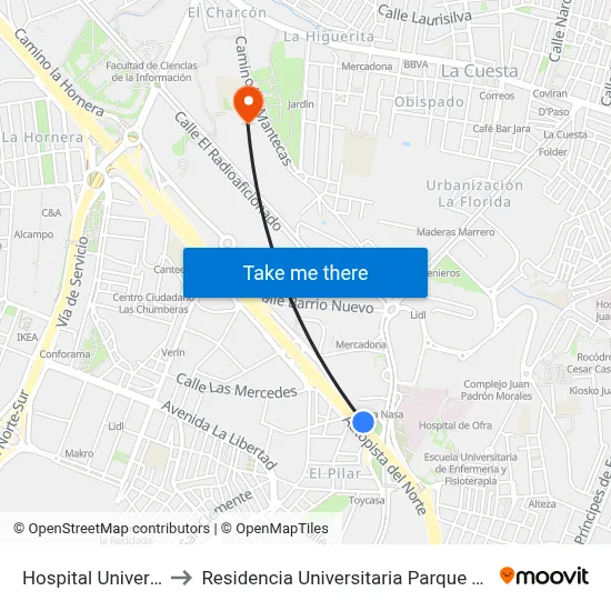 Hospital Universitario to Residencia Universitaria Parque De Las Islas map