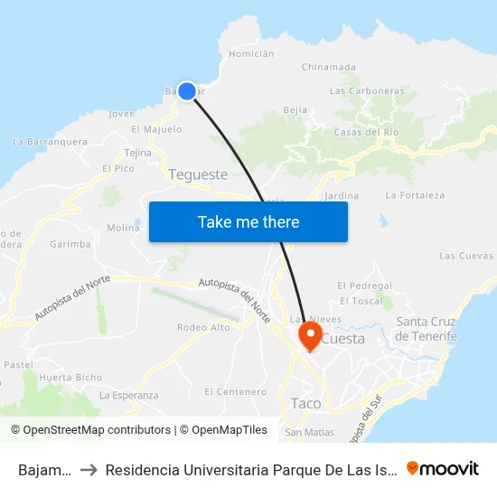Bajamar to Residencia Universitaria Parque De Las Islas map