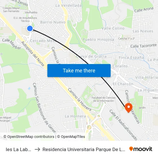Ies La Laboral to Residencia Universitaria Parque De Las Islas map