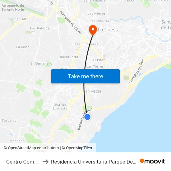 Centro Comercial to Residencia Universitaria Parque De Las Islas map