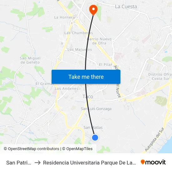 San Patricio to Residencia Universitaria Parque De Las Islas map