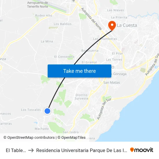 El Tablero to Residencia Universitaria Parque De Las Islas map