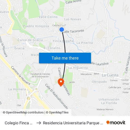 Colegio Finca España to Residencia Universitaria Parque De Las Islas map