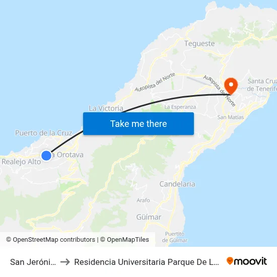 San Jerónimo to Residencia Universitaria Parque De Las Islas map