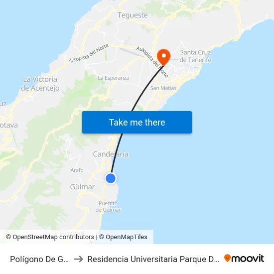Polígono De Güímar to Residencia Universitaria Parque De Las Islas map