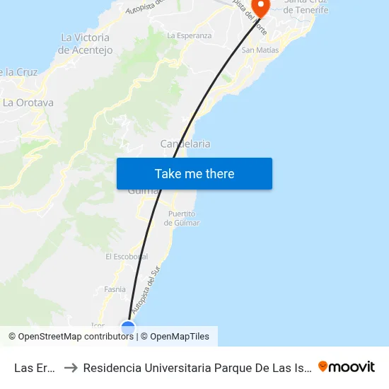 Las Eras to Residencia Universitaria Parque De Las Islas map