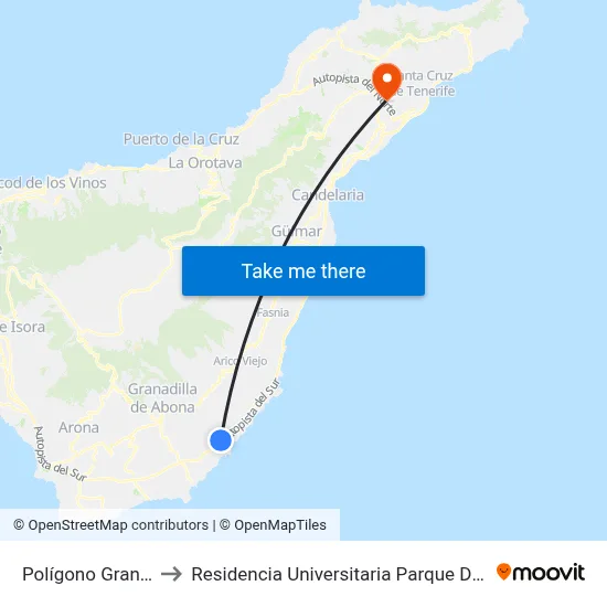 Polígono Granadilla to Residencia Universitaria Parque De Las Islas map