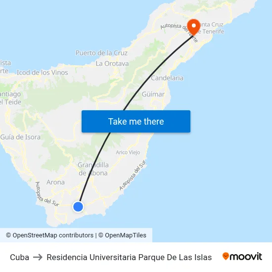 Cuba to Residencia Universitaria Parque De Las Islas map