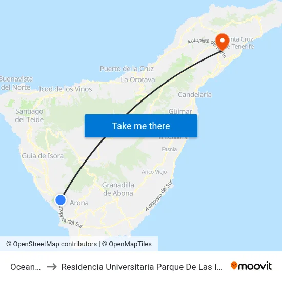 Oceanos to Residencia Universitaria Parque De Las Islas map
