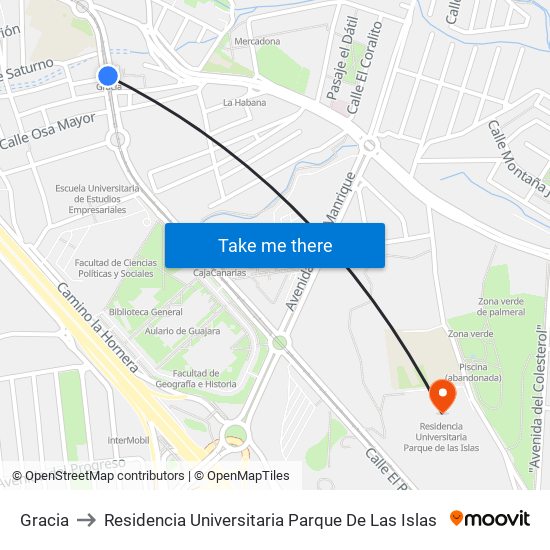 Gracia to Residencia Universitaria Parque De Las Islas map