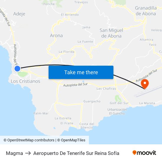 Magma to Aeropuerto De Tenerife Sur Reina Sofía map