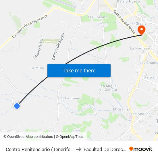 Centro Penitenciario (Tenerife II) to Facultad De Derecho map