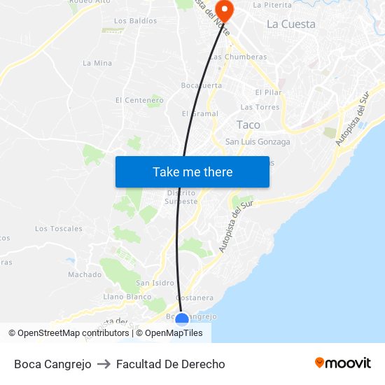 Boca Cangrejo to Facultad De Derecho map