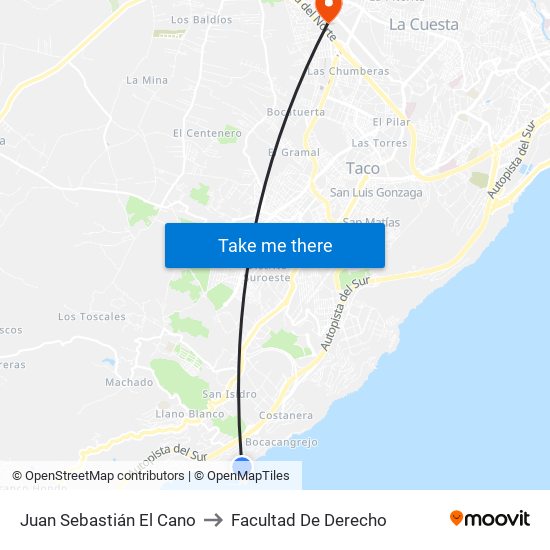 Juan Sebastián El Cano to Facultad De Derecho map