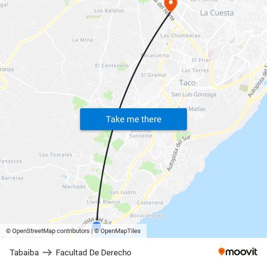 Tabaiba to Facultad De Derecho map